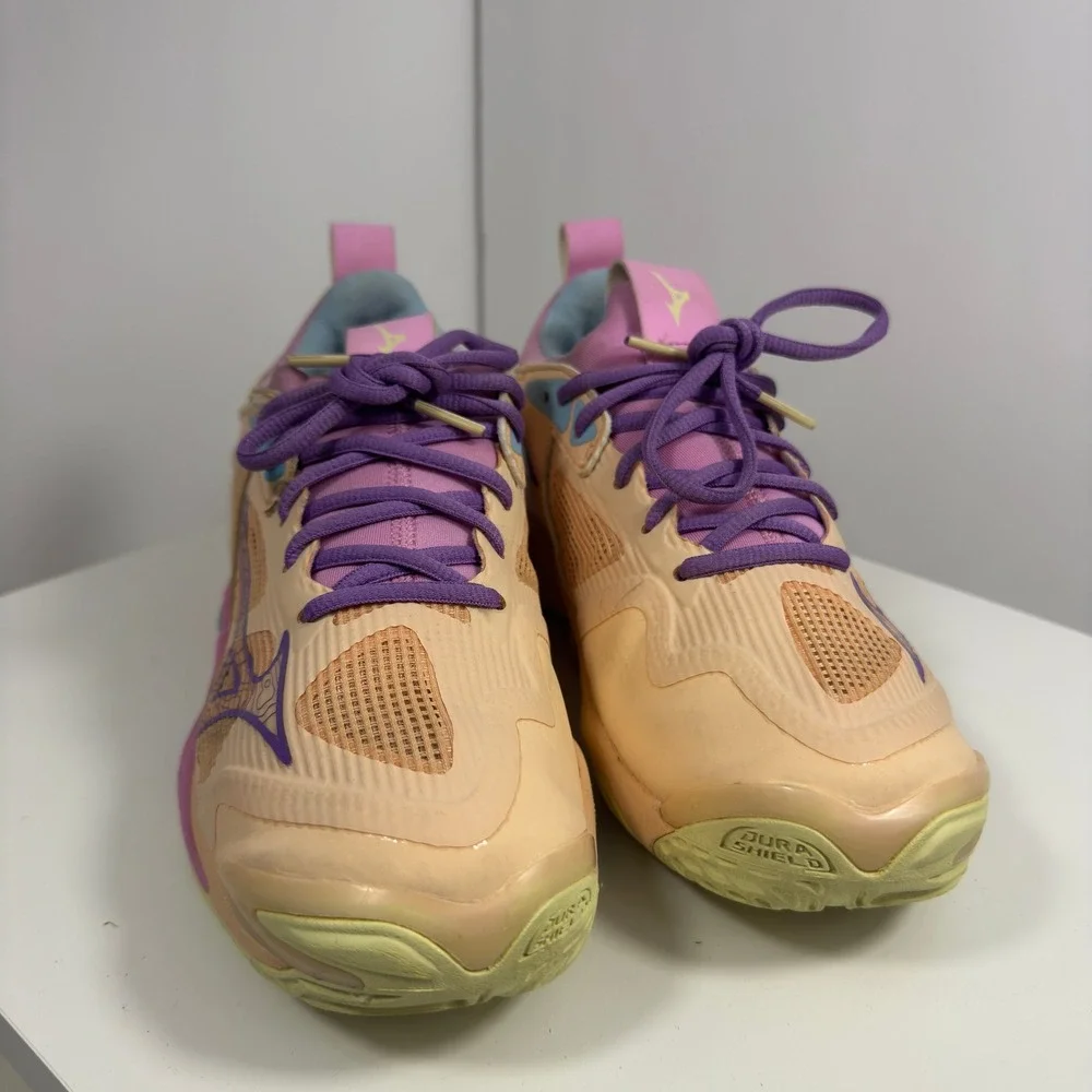 Mizuno Wave Momentum 3 Volleyball Women Size 5 Peach Purple V1GA2312 Sneakers
